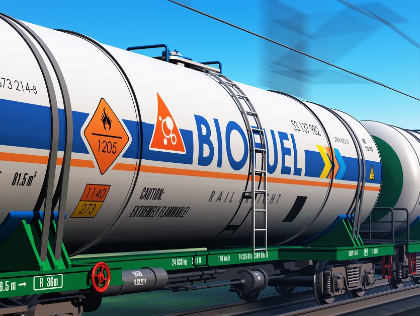 Freight train with biofuel tankcars