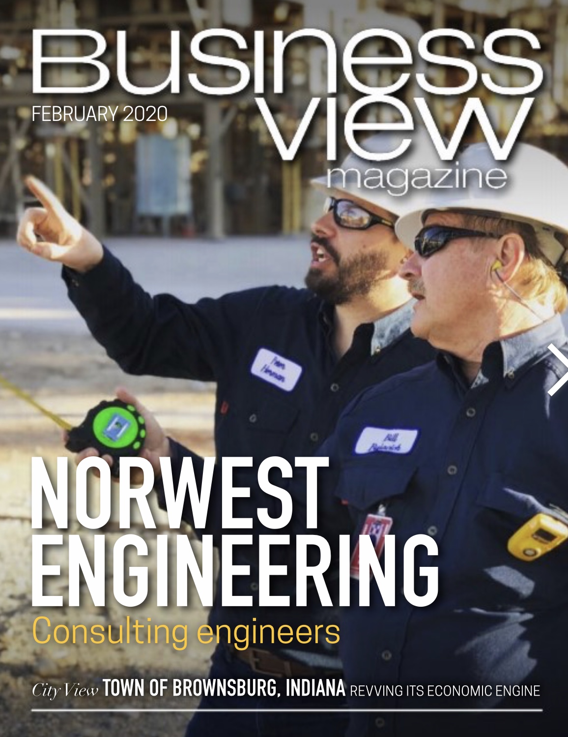 Image of Magazine cover titled "Business View" that says "Norwest Engineering" and has two men in hardhats in the picture on the front.